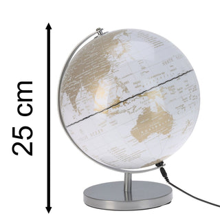 White World Globe with LED Light | Decorative Illuminated Globe Lamp - 31cm