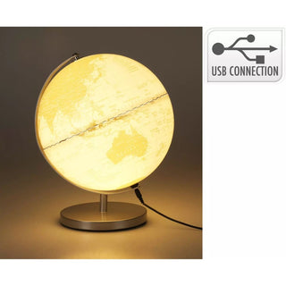 White World Globe with LED Light | Decorative Illuminated Globe Lamp - 31cm