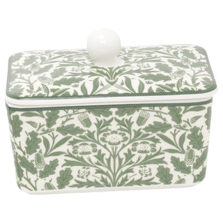 William Morris Acorn Butter Dish, 14cm Green Fine China with Removable Lid