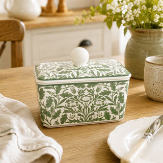 William Morris Acorn Butter Dish, 14cm Green Fine China with Removable Lid