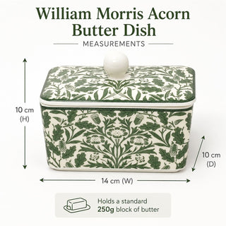 William Morris Acorn Butter Dish, 14cm Green Fine China with Removable Lid