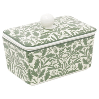 William Morris Acorn Butter Dish, 14cm Green Fine China with Removable Lid