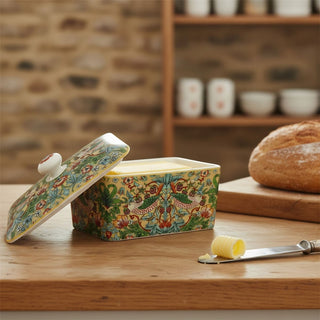 William Morris Strawberry Thief Butter Dish, Fine China Butter Dish with Lid