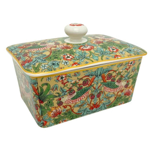 William Morris Strawberry Thief Butter Dish, Fine China Butter Dish with Lid