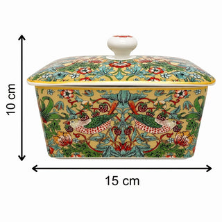 William Morris Strawberry Thief Butter Dish, Fine China Butter Dish with Lid