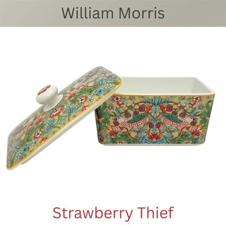 William Morris Strawberry Thief Butter Dish, Fine China Butter Dish with Lid