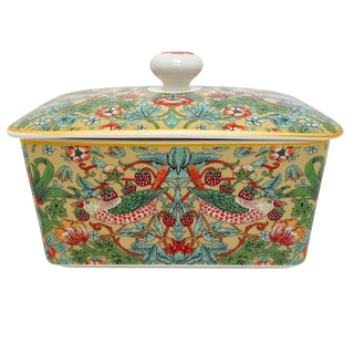 William Morris Strawberry Thief Butter Dish, Fine China Butter Dish with Lid