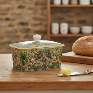 William Morris Strawberry Thief Butter Dish, Fine China Butter Dish with Lid