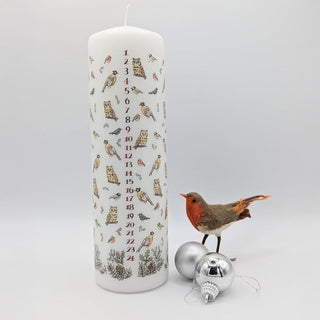 Winter Birds Advent Pillar Candle | Christmas Advent Calendar Candle - 20cm