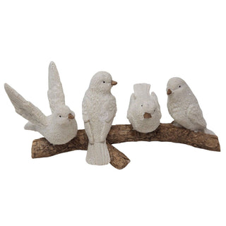 Winter Birds on Branch Figurine | 5 Birds Wildlife Christmas Ornament - 15cm