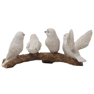 Winter Birds on Branch Figurine | 5 Birds Wildlife Christmas Ornament - 15cm