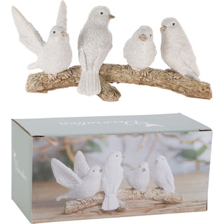 Winter Birds on Branch Figurine | 5 Birds Wildlife Christmas Ornament - 15cm