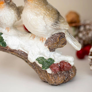 Winter Birds on Snowy Branch Ornament | Four Birds Woodland Christmas Figurine