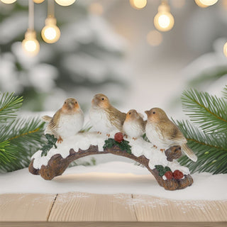 Winter Birds on Snowy Branch Ornament | Four Birds Woodland Christmas Figurine