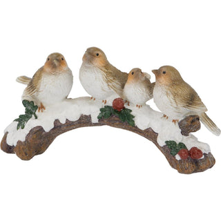 Winter Birds on Snowy Branch Ornament | Four Birds Woodland Christmas Figurine