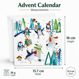Wintertime Fun Christmas Advent Calendar Greetings Card, Winter Wildlife Design