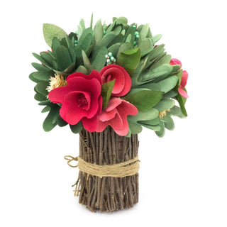 Wood Curl Faux Pink Rose Floral Bouquet | Wooden Artificial Flower Posy | Floral Spray Fake Flower Arrangement Spray