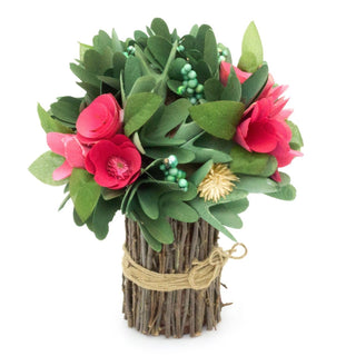 Wood Curl Faux Pink Rose Floral Bouquet | Wooden Artificial Flower Posy | Floral Spray Fake Flower Arrangement Spray