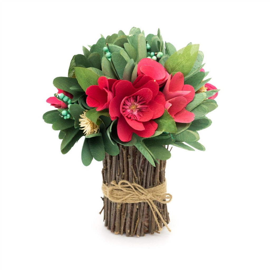 Wood Curl Faux Pink Rose Floral Bouquet | Wooden Artificial Flower Pos ...