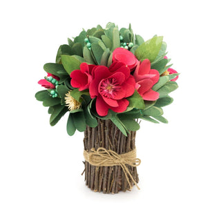 Wood Curl Faux Pink Rose Floral Bouquet | Wooden Artificial Flower Posy | Floral Spray Fake Flower Arrangement Spray