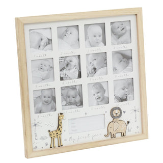 Wooden 12 - Aperture Keepsake New Baby Photo Frame for First Year Memories