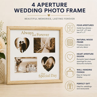Wooden 4 Aperture Wedding Photo Frame, Wall Hanging Four Photo Display