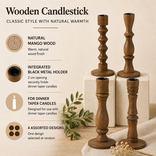 Wooden Candlestick, Mango Wood Dinner Candle Holder, 22 cm, Random Design