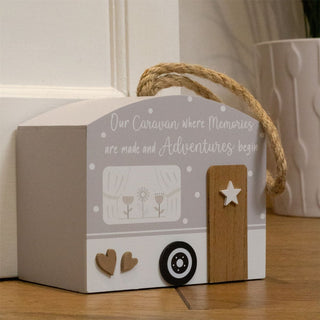 Wooden Caravan Doorstop | Charming Novelty Door Stop Shaped Caravan - 13x15cm