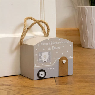 Wooden Caravan Doorstop | Charming Novelty Door Stop Shaped Caravan - 13x15cm