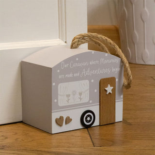Wooden Caravan Doorstop | Charming Novelty Door Stop Shaped Caravan - 13x15cm