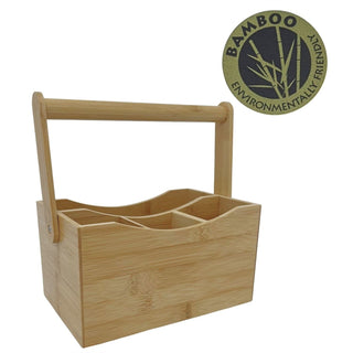 Wooden Cutlery Holder, Storage Caddy with 4 Compartments for Cutlery Napkins