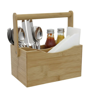 Wooden Cutlery Holder, Storage Caddy with 4 Compartments for Cutlery Napkins