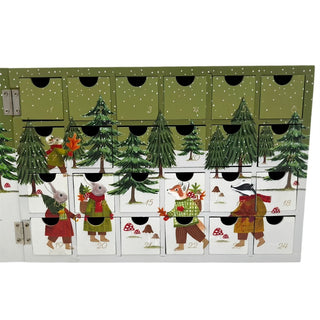 Wooden Fill Your Own Advent Calendar, 24 Drawer Book Style, Woodland Animals