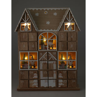 Wooden House Advent Calendar with 24 Drawers and LED Lights | Christmas Calendar