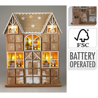 Wooden House Advent Calendar with 24 Drawers and LED Lights | Christmas Calendar