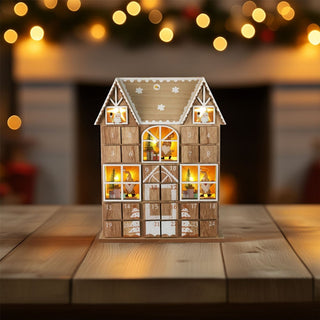 Wooden House Advent Calendar with 24 Drawers and LED Lights | Christmas Calendar