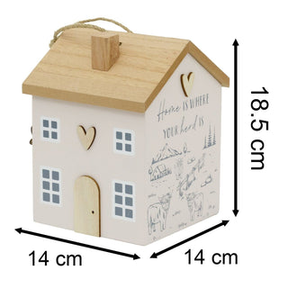 Wooden House Door Stop | 19cm House Shaped Wooden Highland Cow Doorstop
