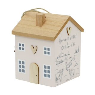 Wooden House Door Stop | 19cm House Shaped Wooden Highland Cow Doorstop
