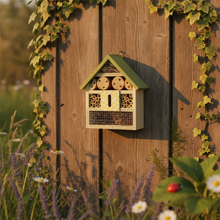 Wooden Insect Hotel, 22 cm Bee House Bug Hotel for Garden Habitat for Insects