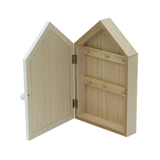 Wooden Key Cabinet with 3D House & Pebble Family Wall Mounted with 6 Hooks
