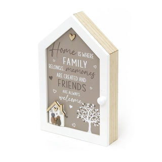 Wooden Key Cabinet with 3D House & Pebble Family Wall Mounted with 6 Hooks