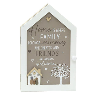 Wooden Key Cabinet with 3D House & Pebble Family Wall Mounted with 6 Hooks