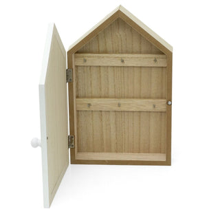 Wooden Key Cabinet with 3D House & Pebble Family Wall Mounted with 6 Hooks