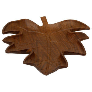 Wooden Leaf Trinket Tray, 33cm Brown Carved Jewellery Catch-All Dish