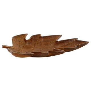 Wooden Leaf Trinket Tray, 33cm Brown Carved Jewellery Catch-All Dish