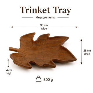 Wooden Leaf Trinket Tray, 33cm Brown Carved Jewellery Catch-All Dish