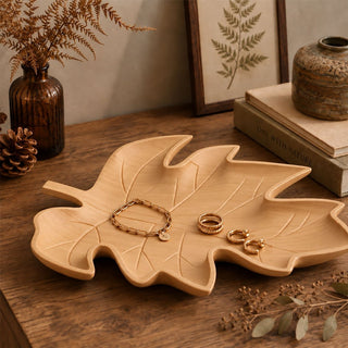 Wooden Leaf Trinket Tray, 33cm Light Brown Leaf Trinket Dish