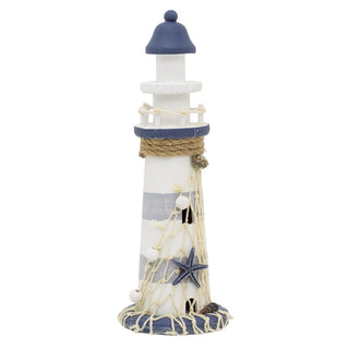 Wooden Lighthouse Ornament, 27.5 cm Coastal Decor with Rope and Starfish