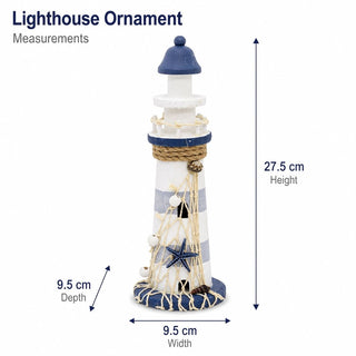 Wooden Lighthouse Ornament, 27.5 cm Coastal Decor with Rope and Starfish