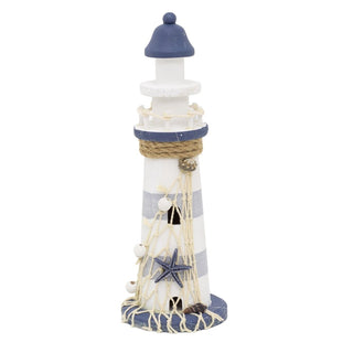 Wooden Lighthouse Ornament, 27.5 cm Coastal Decor with Rope and Starfish